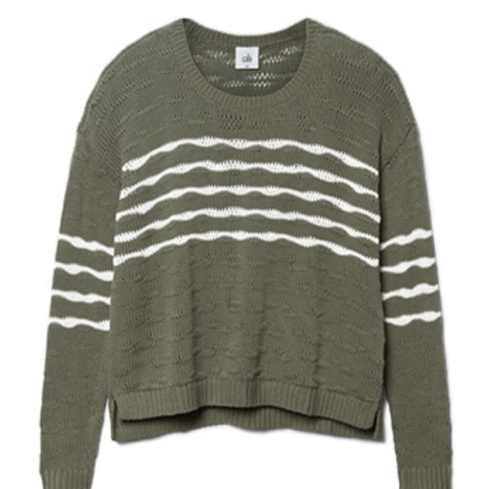 Cabi Olive Green Striped Sweater